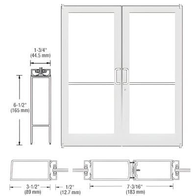 CRL-U.S. Aluminum White KYNAR® Paint Custom Size Pair Series 400 Medium Stile Offset Pivot Showroom Doors for Surface Mount Door Closers