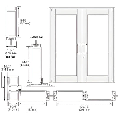 CRL-U.S. Aluminum White KYNAR® Paint Custom Pair Series 850 Durafront Wide Stile Offset Pivot Entrance Doors for Surface Mount Door Closers