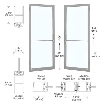 CRL-U.S. Aluminum Clear Anodized Custom Size Pair Series 250 Narrow Stile Butt Hinge Showroom Doors for Surface Mount Door Closers