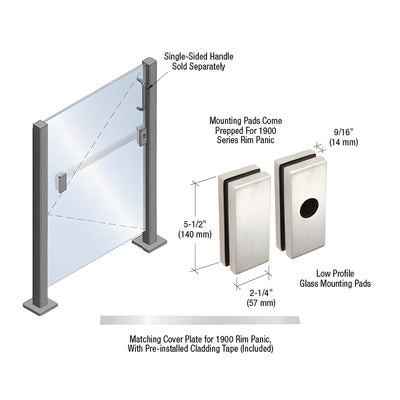 CRL Brushed Stainless Low Profile Glass Mounting Pads for 1900 Series Rim Panic