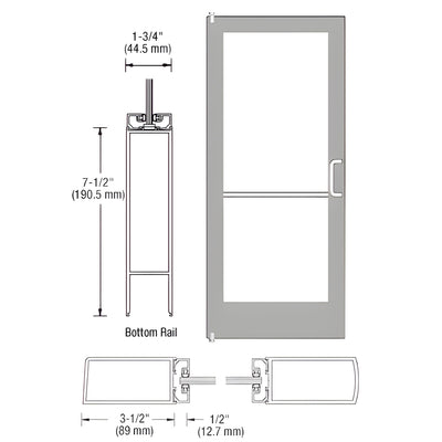 CRL-U.S. Aluminum Clear Anodized 400 Series Medium Stile Inactive Leaf of Pair 3'0 x 7'0 Offset Hung with Pivots for Surf Mount Closer Complete Door/Std. MS Lock, 7-1/2" Std. Bottom Rail