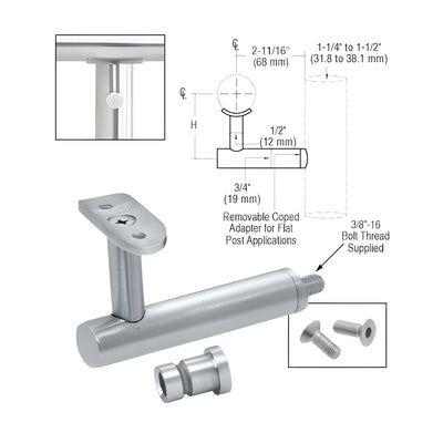 CRL Mill Aluminum Long Arm Malibu Series Post Mounted Hand Rail Bracket