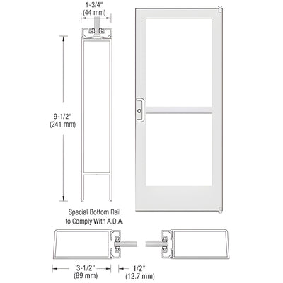 CRL-U.S. Aluminum White KYNAR® Paint Custom Single Series 400 Medium Stile Offset Pivot Entrance Door With Panic for Surface Mount Door Closer
