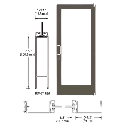 CRL-U.S. Aluminum Class I Bronze Black Anodized 400 Series Medium Stile Active Leaf of Pair 3'0 x 7'0 Offset Hung with Pivots for Surf Mount Closer Complete Door/Std. MS Lock, 7-1/2" Std. Bottom Rai
