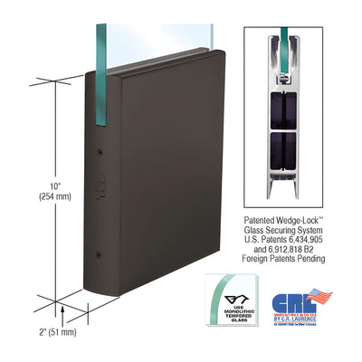 CRL Black Bronze Anodized 1/2" Glass 10" Square Door Rail Without Lock - Custom Length