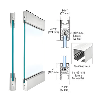 CRL Brushed Stainless Type 1 Standard SPS with 4" Square Rails Top and Bottom