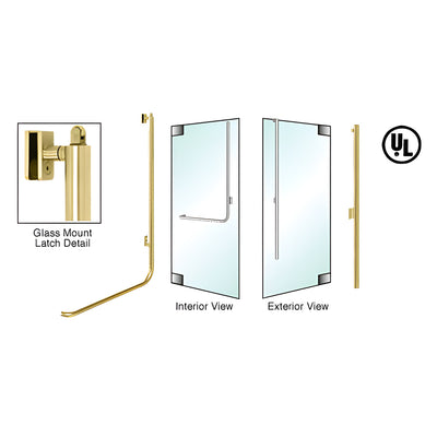 CRL-Blumcraft® Satin Brass Right Hand Reverse Glass Mount Retainer Plate "LS" Exterior, Top Securing Panic Handle