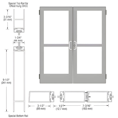 CRL-U.S. Aluminum Clear Anodized Custom Pair Series 400 Medium Stile Butt Hinged Entrance Doors With Panics for Overhead Concealed Door Closers