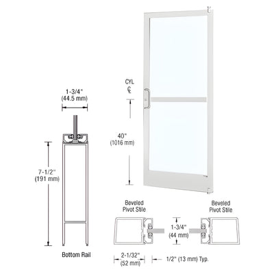 CRL-U.S. Aluminum White KYNAR® Paint 250 Series Narrow Stile (RHR) HRSO Single 3'0 x 7'0 Offset Hung with Pivots for Surf Mount Closer Complete Panic Door w/Std. Panic & 7-1/2" Bottom Rail