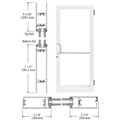 CRL-U.S. Aluminum White KYNAR® Paint Custom Single Series 400T Thermal Medium Stile Butt Hinge Entrance Door for Surface Mount Door Closer