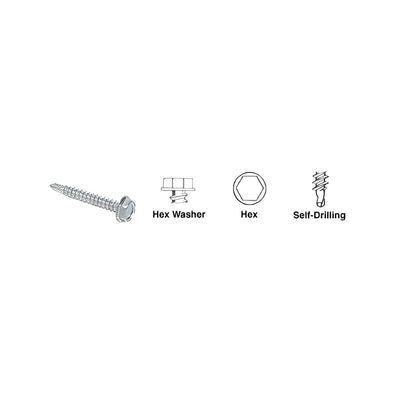CRL Zinc 10-16 x 1" Hex Washer Head Tek® Self-Drilling Screws