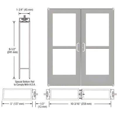 CRL-U.S. Aluminum Clear Anodized Custom Pair Series 550 Wide Stile Offset Pivot Entrance Door With Panics for Surface Mount Door Closers