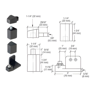 CRL Jackson® Dark Bronze Right Hand 3/4" Offset Pivot Hinge Set - Flush with Frame Face