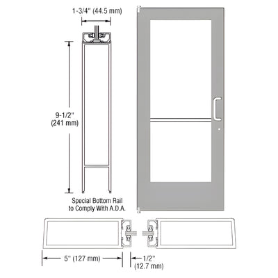 CRL-U.S. Aluminum Clear Anodized 550 Series Wide Stile (LHR) HLSO Single 3'0 x 7'0 Offset Hung with Pivots for Surf Mount Closer Complete ADA Door(s) with Lock Indicator, Cyl Guard