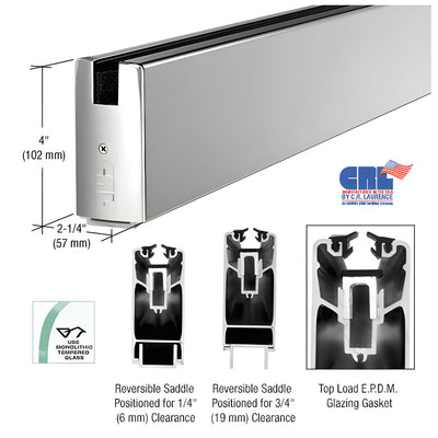 CRL Polished Stainless 4" Custom Length Square Sidelite Rail for 3/4" Glass