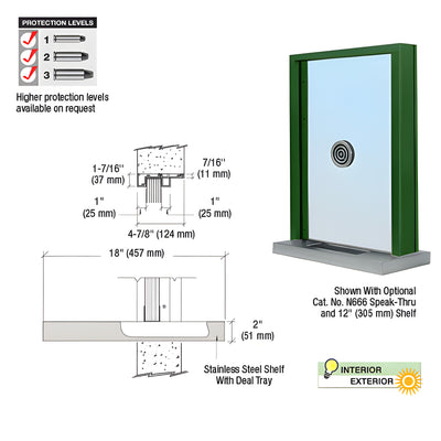 CRL KYNAR® Painted (Specify) Aluminum Standard Inset Frame Exterior Glazed Exchange Window with 18" Shelf and Deal Tray