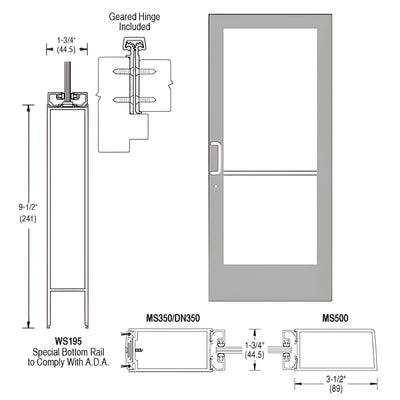CRL-U.S. Aluminum Clear Anodized 400 Series Medium Stile Active Leaf of Pair 3'0 x 7'0 Offset Hung with Geared Hinged Complete ADA Door(s) with Lock Indicator, Cyl Guard