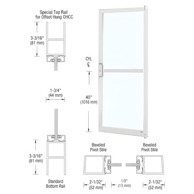 CRL-U.S. Aluminum White KYNAR® Paint Custom Single Series 250 Narrow Stile Offset Pivot Entrance Door for Panic and Overhead Concealed Door Closer