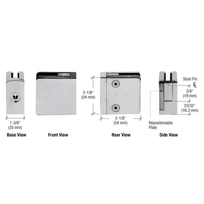 CRL Brushed Stainless Steel Z-Series Square Type Flat Base Zinc Clamp for 3/8" and 1/2" Glass with Repositionable Plate