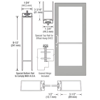 CRL-U.S. Aluminum Clear Anodized Custom Single Series 400 Medium Stile Geared Hinge Entrance Door for Overhead Concealed Door Closer