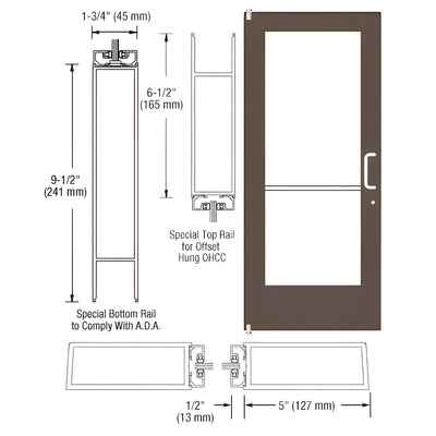 CRL-U.S. Aluminum Bronze Black Anodized Single 36" x 84" Series 550 Wide Stile Right Side Latch Offset Pivot Entrance Door for 90º Overhead Concealed Door Closer