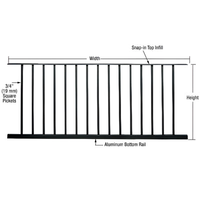 CRL Matte Black 200, 300, 350, and 400 Series 72"W x 48"H Picket Panel