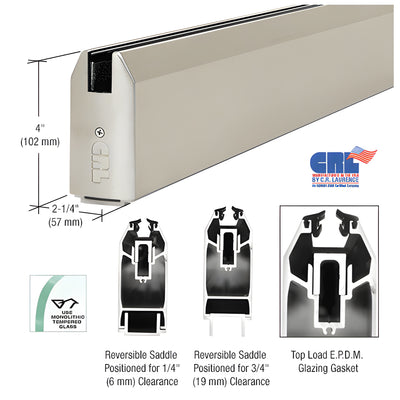 CRL Brushed Stainless 4" Tapered Sidelite Rail for 3/4" Glass