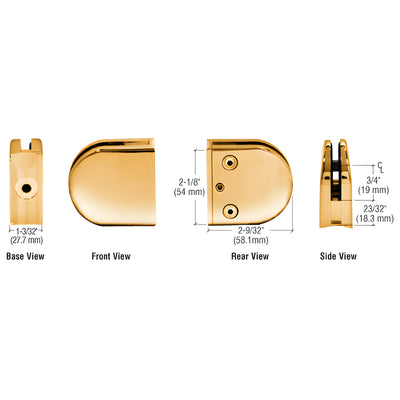 CRL Gold Plated Z-Series Round Type 2" Radius Base Zinc Clamp for 3/8" Glass