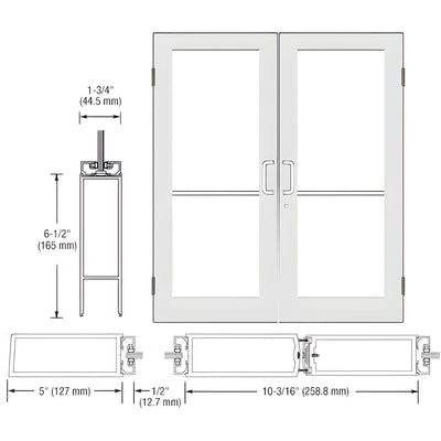 CRL-U.S. Aluminum White KYNAR® Paint Custom Size Pair Series 550 Wide Stile Butt Hinge Entrance Doors for Surface Mount Door Closers
