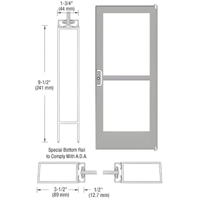 CRL-U.S. Aluminum Clear Anodized Custom Single Series 400 Medium Stile Offset Pivot Entrance Door With Panic for Surface Mount Door Closer