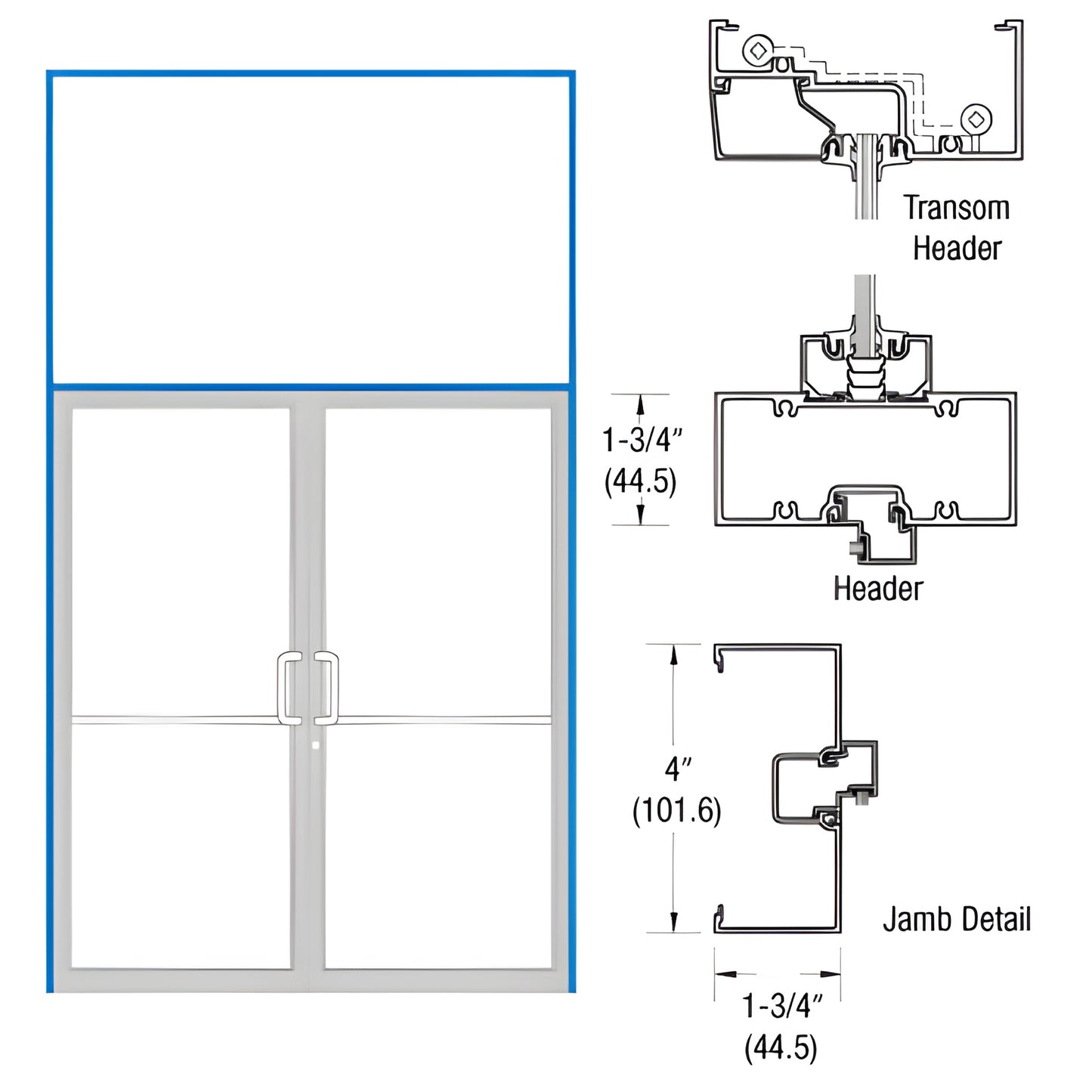 CRL-U.S. Aluminum Open-Back Transom Frame for Double Doors, OP400