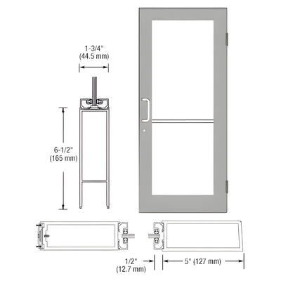 CRL-U.S. Aluminum Clear Anodized 550 Series Wide Stile Active Leaf of Pair 3'0 x 7'0 Offset Hung with Butt Hinges for Surf Mount Closer Complete Door for 1" Glass with Standard MS Lock and Bottom Rail