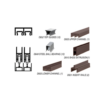 CRL Duranodic Bronze Anodized Deluxe Track Assembly D603 Upper and D601 Rail with Steel Ball Bearing Wheels