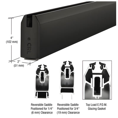 CRL Matte Black 4" Custom Length Tapered Sidelite Rail for 1/2" Glass