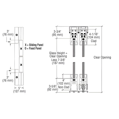 CRL Polished Stainless OXXO Format Sliding Door Entrance System - 4" Top and Bottom Square Rail
