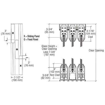 CRL Black Powder Coat XOX Format Sliding Door Entrance System - 4" Top and Bottom Tapered Rail