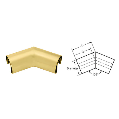 CRL Satin Brass 2" Diameter 135 Degree Horizontal Corner for 1/2" or 5/8" Glass Cap Railing