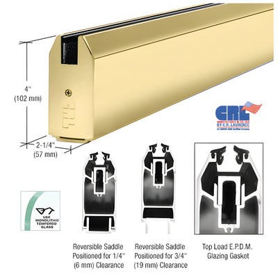 CRL Polished Brass 4" Custom Length Tapered Sidelite Rail for 3/4" Glass