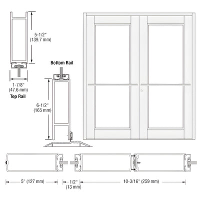 CRL-U.S. Aluminum White KYNAR® Paint Custom Pair Series 850 Durafront Wide Stile Center Pivot Entrance Doors for Overhead Concealed Door Closers