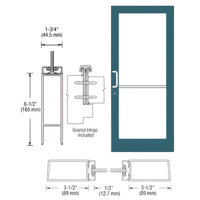 CRL-U.S. Aluminum Custom KYNAR® Paint Custom Single Series 400 Medium Stile Geared Hinge Entrance Door for Surface Mount Door Closer