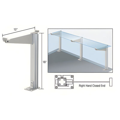 CRL Satin Anodized 18" High Right Hand Closed End Design Series Partition Post with 12" Deep Top Shelf