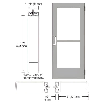 CRL-U.S. Aluminum Clear Anodized Custom Size Single Series 550 Wide Stile Butt Hinge Entrance Door With Panic for Surface Mount Door Closer