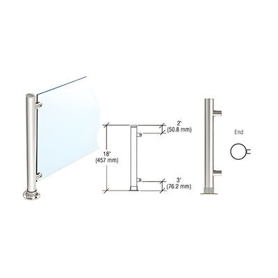 CRL Polished Stainless 18" High 1-1/2" Round PP45 Contemporary Series Straight Front Counter/Partition End Post