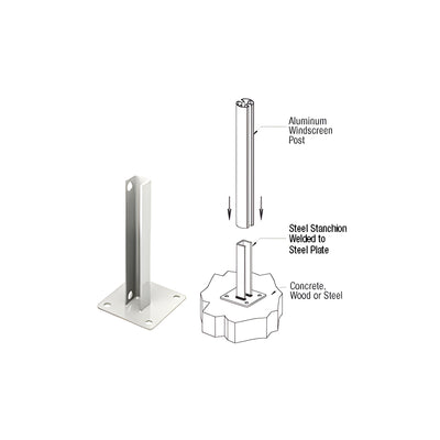 CRL Sky White AWS Steel Stanchion for 180 Degree Round or Rectangular Center or End Posts