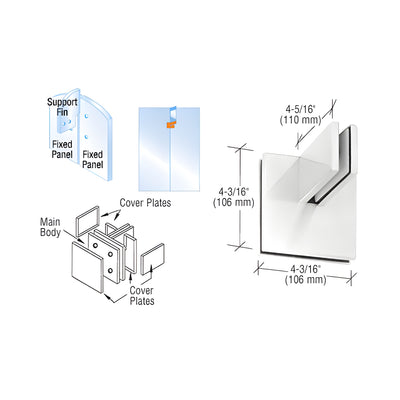 CRL Polished Stainless Patch Connector with Support Fin Bracket