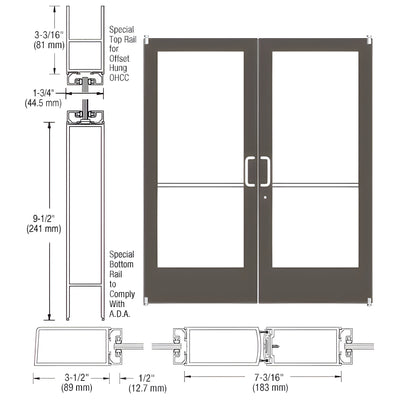 CRL-U.S. Aluminum Bronze Black Anodized Custom Pair Series 400 Medium Stile Offset Pivot Entrance Doors for Overhead Concealed Door Closers