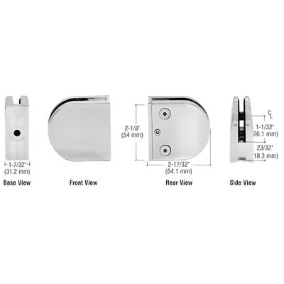 CRL Satin Chrome Z-Series Round Type 2" Radius Base Zinc Clamp for 1/2" Glass