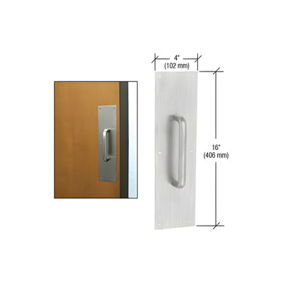CRL 3/4" Diameter Brushed Stainless 8" Pull Handle with 4" x 16" Pull Plate