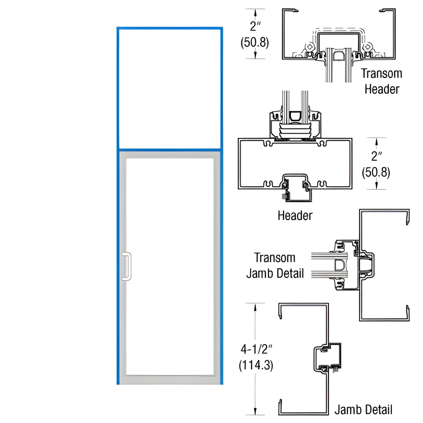 CRL-U.S. Aluminum RH Transom Frame for Panic Door, Offset Mount