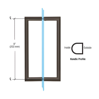 CRL 8" Oil Rubbed Bronze RM Series Flat Outside Surface/Round Tubing Inside Back-to-Back Pull Handle
